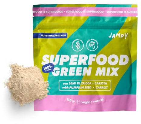 JAMPY Integratore 100% Naturale 100%. Miscela di Verdure in Polvere. 7 Ingredienti: Carota, Finocchio, Rosa canina, Shiitake, Clorella. Per tutte le diete - 150 g