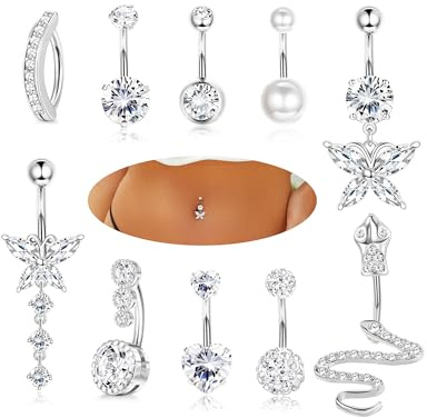 YADOCA 10 Pezzi 14G Piercing Ombelico Acciaio Chirurgico Argento CZ Farfalla Serpente Clicker Anelli Ombelico Set Piercing Ombelico Gioielli Piercing Corpo