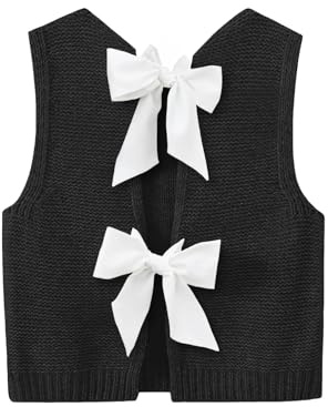 Imily Bela Womens Sweater Vest Top Summer Bow Tie Back Sleeveless Casual Knit Crop Tank Tops Black