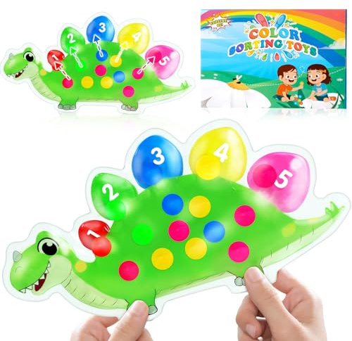Dinosaur Color Sorting Game Counting Super Soft Squeeze Sensory Toy for Toddlers Montessori Educational Game Color Recognition Fine Motor Skills Training Travel Anti-Stress Toy for Ages 3 and Up