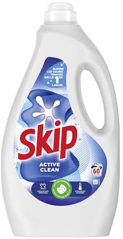 Skip - Lessive Liquide Active Clean - Propreté Impeccable - Fraîcheur Longue Durée - Détache les vêtements tout en respectant fibres et couleurs - 60 Lavages