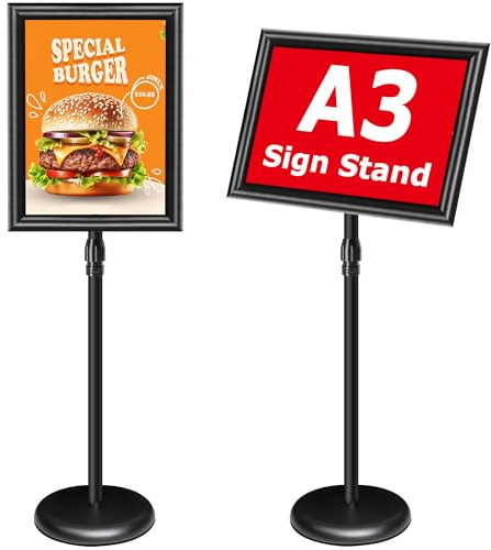 VAIIGO Espositore per poster, formato A3, supporto regolabile per segnaletica con cornice a scatto, supporto per menù, per interni ed esterni, per ristoranti, uffici, negozi, matrimoni, nero