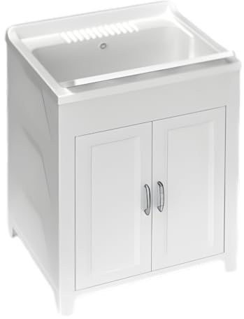 Buystar Mobile Lavandino in Resina Forabile per Rubinetto - da Esterno, Interno, Vasca, Garage, a Mano, Lavapanni, Portaoggetti, Lavanderia, Resistente agli Acidi - Made in Italy Bianco