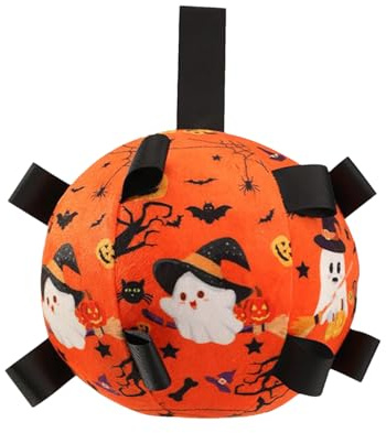 Fyrdyn Pelota De Fútbol para Perros con Correas | Pelota De Fútbol para Mascotas Halloween | Interactivo con Campana para Entrenamiento Alivia El Aburrimiento | Juego En Casa Halloween Tiempo