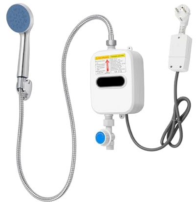 Scaldacqua istantanea, scaldabagno elettrico, 3500 W, acqua calda istantanea, regolazione della temperatura da 30 a 60 °C, protezione IPX4, con doccetta e termostato, bianco