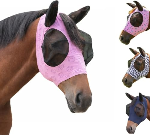 netproshop Flugmask superbug flughuva med öron och öppning för pannhår shetty till XL-fyllning, storlek: shetty, färg: körsbärsrosa