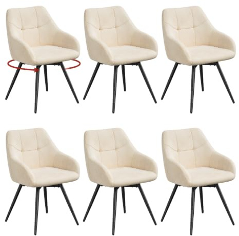 WOLTU Chaises de Salle à Manger Pivotante à 360°, Lot de 6, Velours, Beige | Chaise avec Accoudoirs Hauts, pieds Métalliques Structure Croisée, Assise Rembourrée, pour Cuisine, Salle à Manger, Chambre