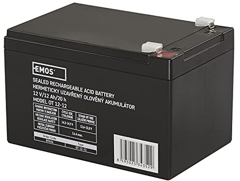 EMOS Wartungsfreier Bleiakku/Bleiakkumulator für Gefahrmeldeanlagen, Brandmeldetechnik, USV, Aufzüge, 12V, 12 Ah