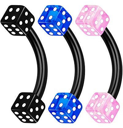 KJM FASHION 3 STK Eloxiert Schwarz Banana Barbell 1,2mm 16g 3mm Würfel Kugel Monroe Marilyn Monroe Tragus Vertical Labret Ohrringe Cartilage 1704