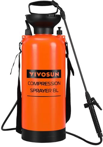 VIVOSUN Drucksprüher 8L mit Verstellbarer Düse, Trageriemen und Sicherheitsventil Pumpsprüher für Pflanzen, Gartenbewässerung, Rasenpflege, Autopflege und Haushaltsreinigung
