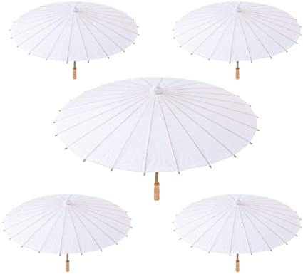 Lot de 10 Parasols Blancs en Papier et Bambou pour Mariages 70 cm - Acheter Parasols, Parapluies pour Décoration et Détails de Mariages