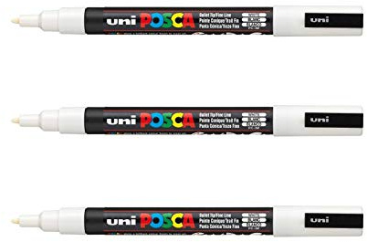 POSCA - Mitsubishi Pencil - 3 Marqueurs Blanc PC-3M - Pointe Conique fine - Marqueur Peinture à Base d'Eau - Tout Support, Papier, Textile, Verre, Galet
