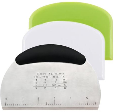 Dough Scraper, 3 Pcs Pastry Pizza Cutter Chopper with Handle and Measuring Scale, Stainless Steel