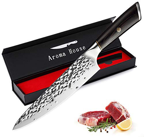 Aroma House Kochmesser Messer 8 Zoll,Profi Damastmesser Küchenmesser,Chefmesser,Fleischmesser Edelstahl Extra Scharfe Messerklinge mit ergonomischer Griff für Haushalt und Restaurant