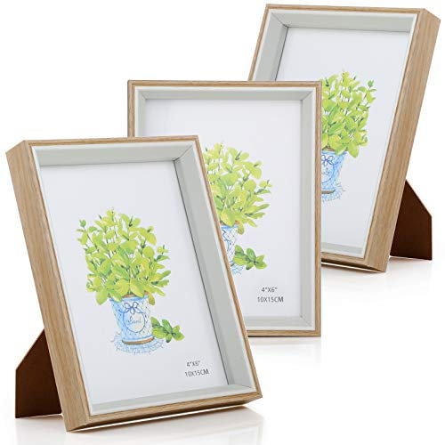 Simpeak Bilderrahmen 10x15 cm, [3 Stück], Bilderrahmen-Set mit Standfuß, Porträt-Fotorahmen mit Halterung, 4x6 Zoll, Weiße Holzmaserung
