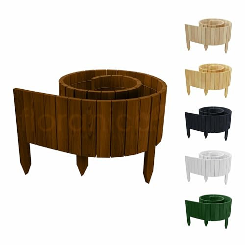 Floranica Rollborder II Flexibler Holzzaun 200 x 30 cm Braun (kürzbar) Kiefernholz Beetumrandung imprägniert Gartenzaun Beeteinfassung Dekozaun Rollboarder Rasenkante