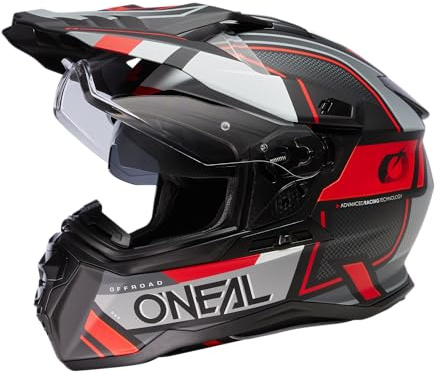 O'NEAL | Casco moto | Enduro Touring Adventure Street | Good Fit, Pinlock & Bluetooth abilitato, visiera solare integrata, ECE 22.06 | D-SRS Helmet SQUARE V.23 | Adulto | Nero Grigio Rosso | S