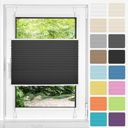 HOMEDEMO Plissee ohne Bohren Klemmfix, B40 x H110 cm Schwarz, Faltrollo Plisseerollo Jalousie für Tür & Fenster Blickdicht Sichtschutz Sonnenschutz Rollo