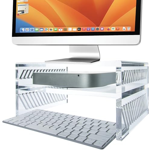 DuraClear Mac Mini Monitor Stand - Acrylic Monitor Stand Riser with Storage Shelf for Mac Mini, Hard Drives, and Other Devices