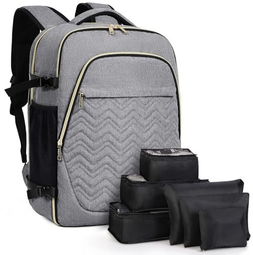 Lekespring Zaino da Viaggio Aereo Bagaglio a Mano 35L,Zaino Uomo Donna con Organizer Valigie 6 Pezzi Set, Borse da Cabina per Easyjet 45x36x20, Zaini Porta PC per Scuola Casual Lavoro Ufficio,Grigio