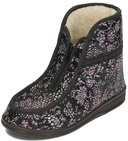 BAWAL Damvarma Inomhusskor med Fårullsfoder hög Skaft Polyuretansula Blommigt Mönster 36-41 EU (Svart, eu_footwear_size_system, adult, numeric, medium, numeric_38)