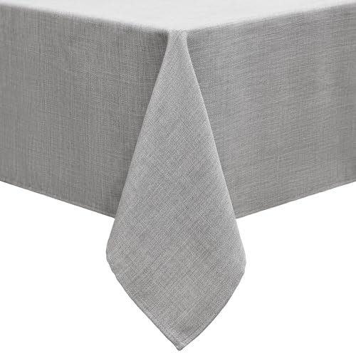 smiry Leinenoptik Tischdecke Abwaschbar Lotuseffekt Eckig 130 x 160 cm Tischtuch Leinendecke Wasserabweisend Tafeldecke Tischwäsche Fleckschutz, Hellgrau