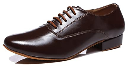 LITNERMIA Scarpe da Ballo da Uomo con Lacci in Pelle ChaCha Tango Jazz Rumba Sala da Ballo Moderne,AL533 Marrone 2.5cm Tacco,46 EU