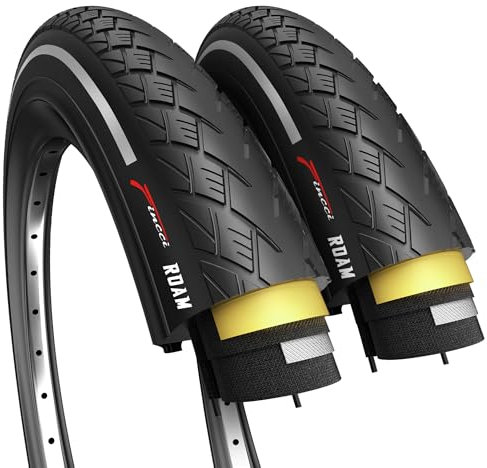 Fincci Cubiertas 700с x 38c - Par Reflectante Plegable Gomas 28 Neumaticos 38-622 con 1mm Antipinchazos para Adulto, Estatica, Eléctrica, Gravel, Carretera y Urbain Bicicleta - Paquete de 2