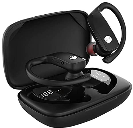 GeRRiT Trådlösa öronproppar Bluetooth-hörlurar Sporthörlurar med LED-skärm Öronknoppar med Earhooks Inbyggt mikrofon headset for träning