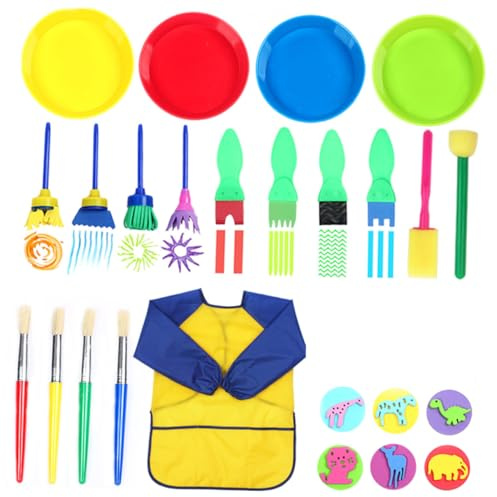 STOBOK 25pezzi Kit Pittura Per Ragazzo Ragazza Spugna e Pennellino Assortiti Articoli Artistici Per Dipingere e Disegno Sicuri e Inodori