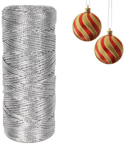 100m Cordón Metálico, Cordón Plateado Manualidades, 1.5mm Hilo Plateado para Crochet, Hilo Plateado, Cuerda De Hilo, para Embalaje De Regalo, Manualidades, Decoración, Bricolaje Joyas