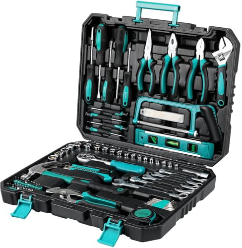 TLGREEN Werkzeugkoffer Gefüllt 79tlg Werkzeugkasten Haushalts Werkzeug Set mit Ratsche Steckschlüsselsatz Schraubenzieher Universal Werkzeug-Sets