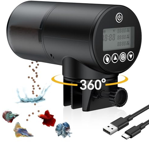 Pawfly Aquarium Distributeur Automatique de Nourriture pour Poissons 200 ML Rechargeable USB - Accessoires d'aquarium - Distributeur pour Vacances‌réglable de Poisson pour Les Bandes de granulés