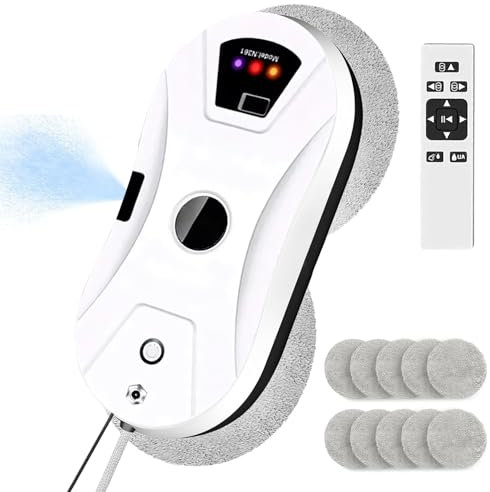 Oamger Robot pulitore per vetri con getto d'acqua automatico, 5600PA Robot pulitore automatico di vetro, navigazione intelligente, telecomandato, per superfici lisce, con 10 panni