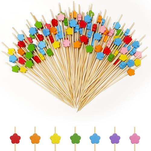Minfuerang 100 Piezas Palitos de Coctel Brochetas,Palillos de Cóctel Reutilizables 12cm Palillos para Cócteles para Frutas,Cumpleaños,Fiesta (estilo2)