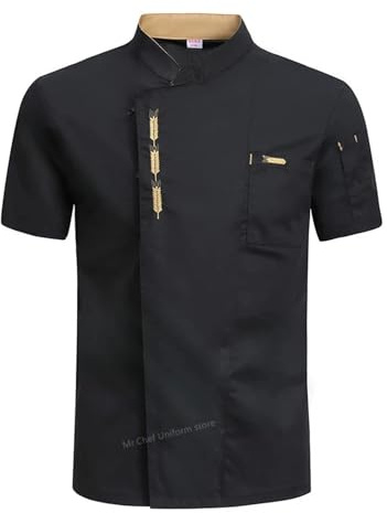 LYHYDMA Köksjacka herr kortärmad kockjacka sommar uniform svart kockförkläde arbetskläder kockshorts andas restaurangkök (svart shorts, L)