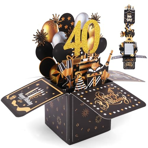 OFFCUP 40 Anni Biglietto Auguri Compleanno Tirabile 3D Biglietti Auguri Regalo Divertente Pop Up Biglietti di Compleanno con Busta e Carta Biglietto di Auguri per Famiglia Amica Festa