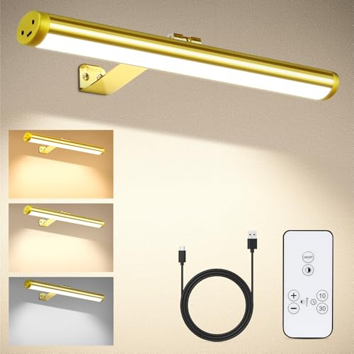 SILAMPDI Wireless LED Picture Light with Remote Rechargeable Battery Painting Light for Display Art Work 300Lumens Brightness Adjustable Highlight Picture Painting Arts (Gold)
