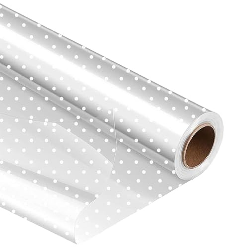 WAAMIN White Dot Cellophane Wrap Roll 80CM x 30M - Clear Wrapping Cellophane Roll (FOLDED IN HALF) - Plastic Wrapping Paper for Candies, Cookies, Gift Wrap, Christmas, Birthday Hampers and Flowers