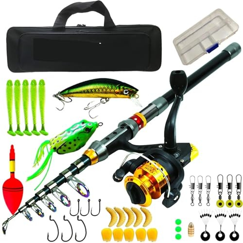 Kit de Carrete y caña giratoria Viaje portátil, Juegos Pesca, Accesorios con Mosca, Combo(2.4M)