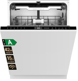DREAME DZ60 Pro Lavastoviglie da Incasso 60cm con Frontalino, 15 Coperti, Controllo Smart, Braccio Irroratore FlexWing, Pulizia Profonda a 75 °c, Doppia Asciugatura Lavastoviglie Libera Installazione