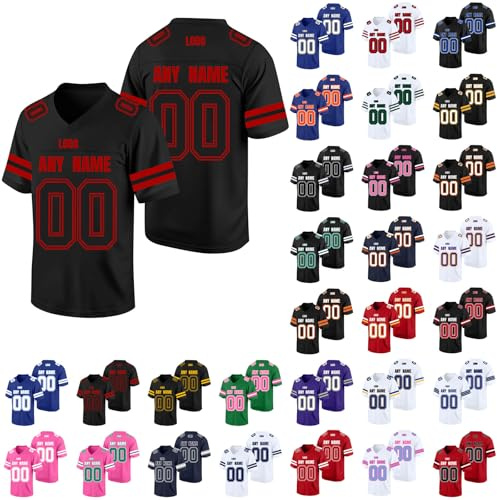 Custom American Football Jersey with Your Name Number Logo Team, Personalised American Football Clothing for Men Women Adult Youth, Breathable Mesh Short Sleeves Football Jersey