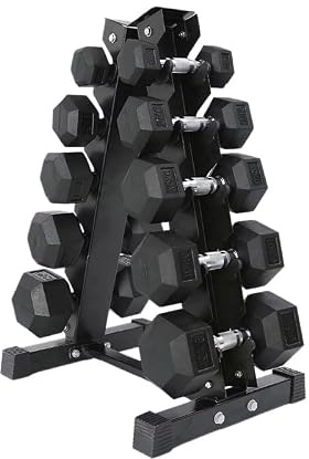 Hex Dumbbell Set with Storage Rack | Heavy Duty Rubber Dumbbells Weights Set for Home Gym (Include Rack, 2.5+5+7.5+10+12.5 KG Pair Set)