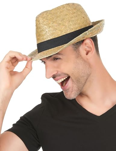 DEGUISE TOI - Chapeau borsalino en paille et bande noire adulte - Chapeau - Taille Unique - Jaune - Accessoires pour déguisement - Paille - - Carnaval