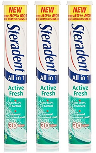 Steradent Active Fresh Denture Daily Cleaner, 30 Tablets (Pack of 3 Tubes)