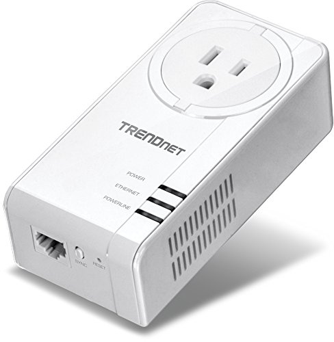 TRENDnet Powerline 1300 AV2 - Adaptador con toma de corriente integrada, puerto Gigabit, IEEE 1905.1 e IEEE 1901, alcance de hasta 300 m, TPL-423E, color blanco
