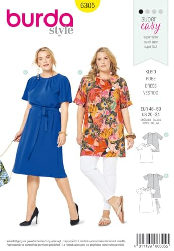 burda style Schnittmuster Damen Shirt, Kleid #6305 Gr. 46-60