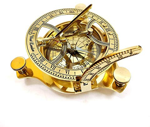 Bussola meridiana – quadrante solare in ottone massiccio, 8,9 cm, bussola con meridiana in ottone, decorazione, grande bussola a triangolo in ottone, con gambe a vite regolabili, Oro
