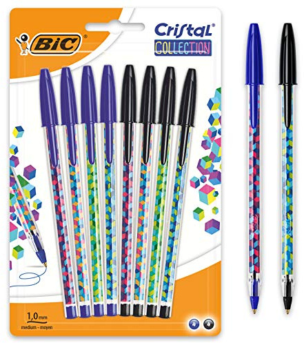 BIC Cristal Collection Stylos- Bolas de punta media (1,0 mm), color negro y azul