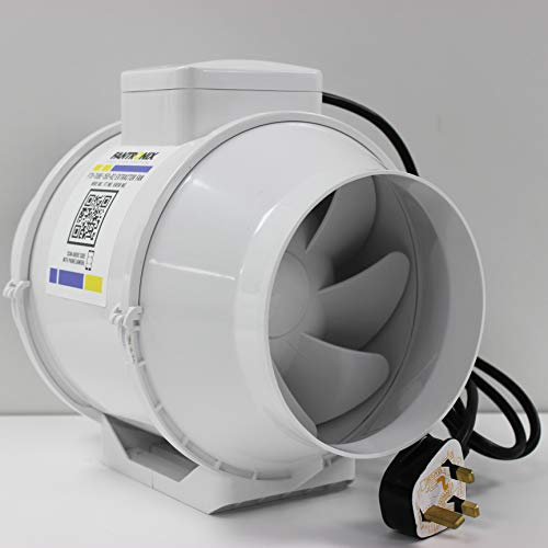 Fantronix 150 mm (6”) Inline Extractor Fan with UK Plug – Powerful Bathroom & Grow Room Ventilation Fan, Energy Class E